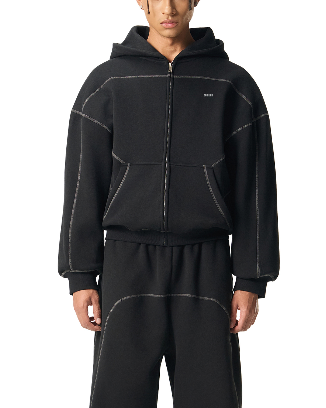 Contrast-Stitched Boxy Fleece Hoodie – “The World is Yours” - Gorilian