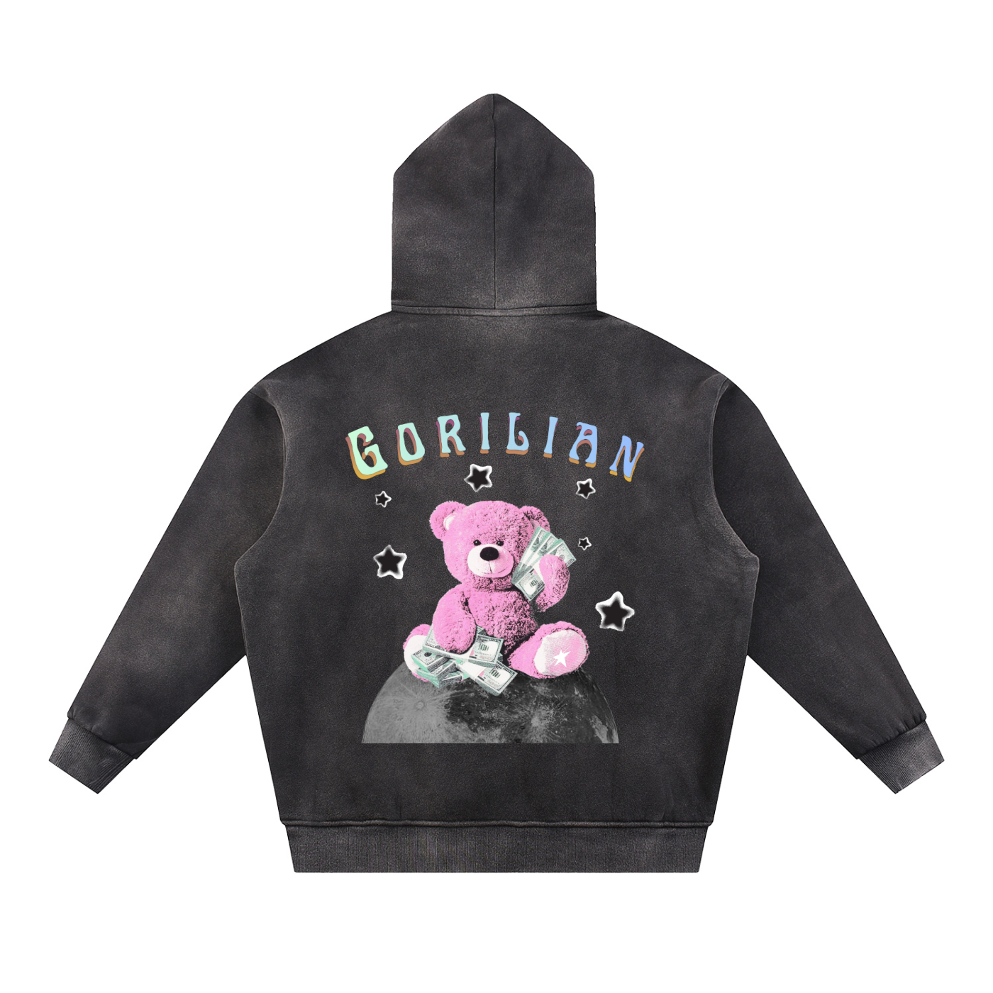 Sun Fade Contrast Tape Fleece Hoodie - Gorilian