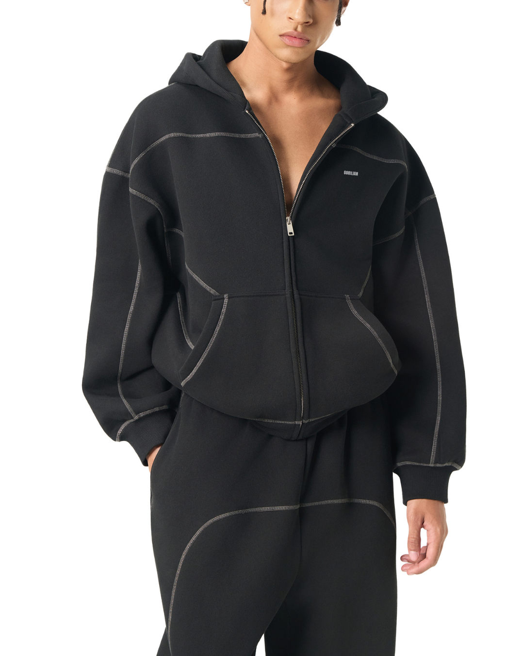 Contrast-Stitched Boxy Fleece Hoodie – “The World is Yours” - Gorilian