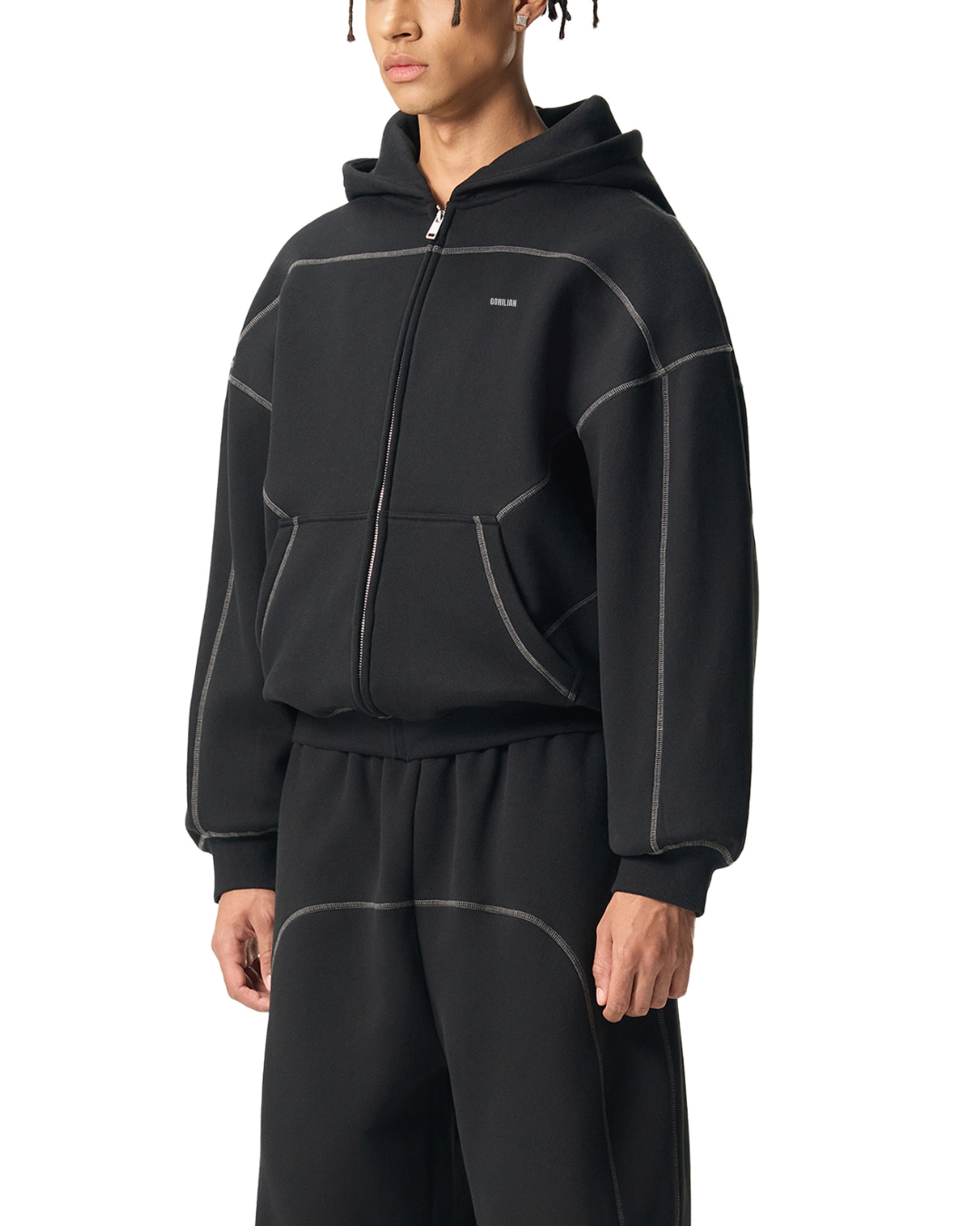 Contrast-Stitched Boxy Fleece Hoodie – “The World is Yours” - Gorilian