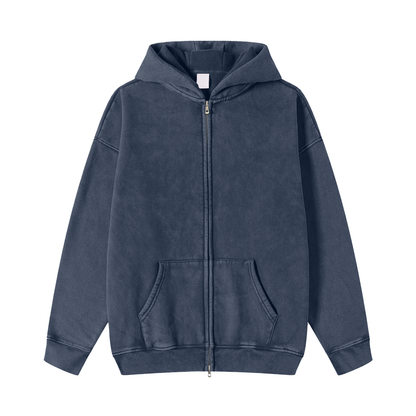 Snow Washed Zip-Through Fleece Hoodie - Gorilian
