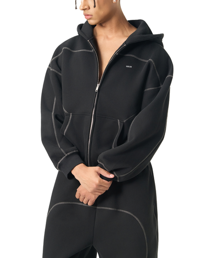 Contrast-Stitched Boxy Fleece Hoodie – “The World is Yours” - Gorilian