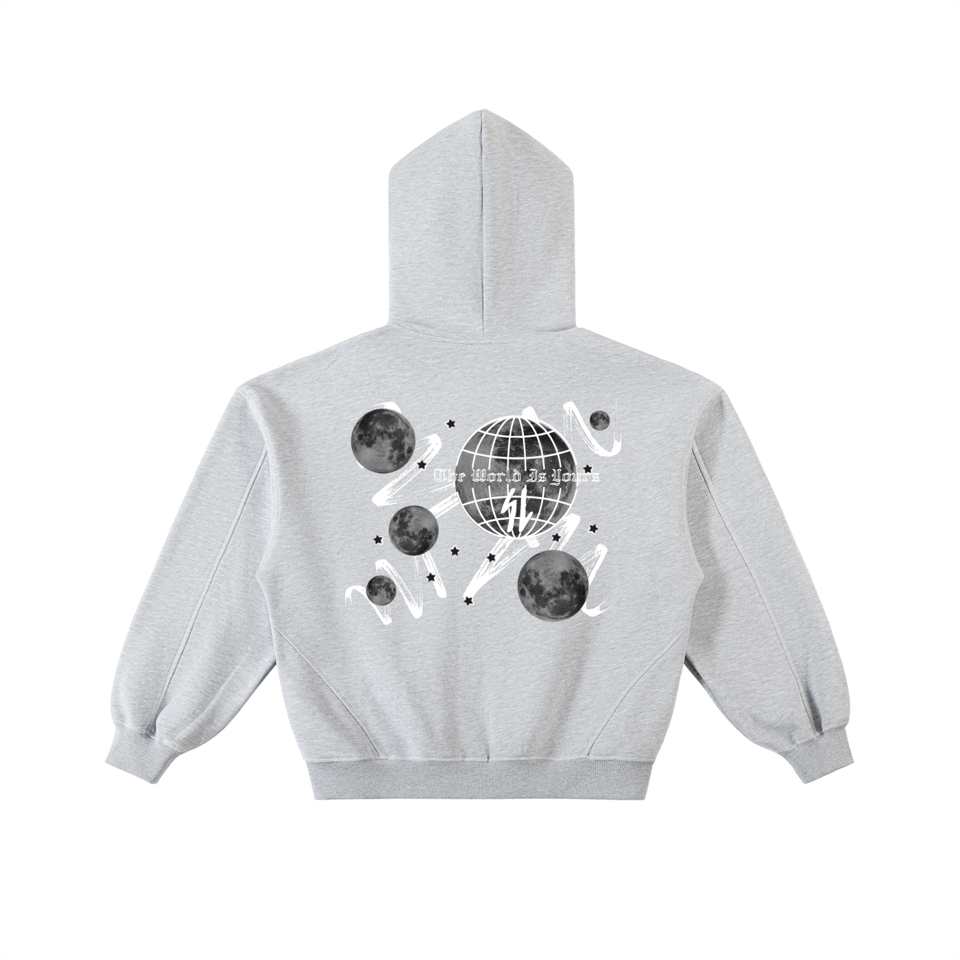 Contrast-Stitched Boxy Fleece Hoodie – “The World is Yours” - Gorilian