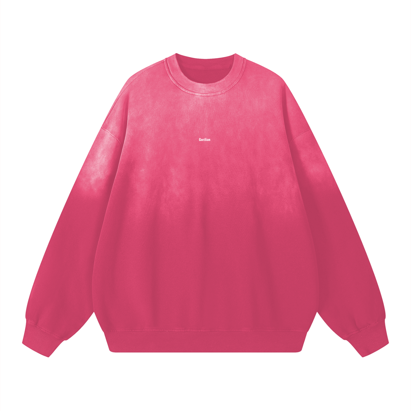 Pink sweatshirt with a brand logo on a white background
