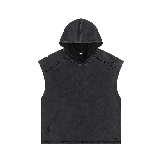 Snow Washed Boxy Hooded Tank Top - Gorilian