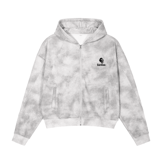 Dirty Washed Boxy Zip-up Fleece Hoodie - Gorilian
