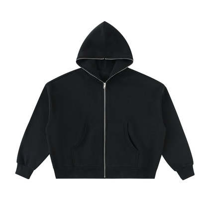 Fleeced Full-Zip Boxy Hoodie - Gorilian