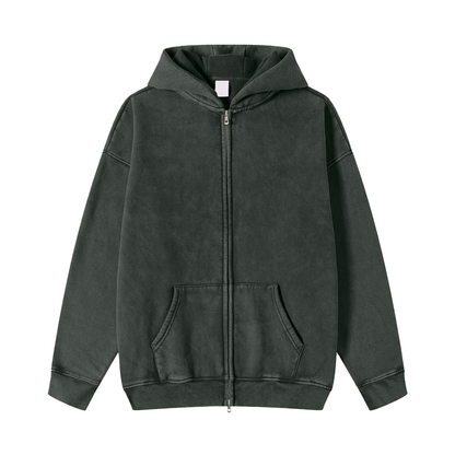 Snow Washed Zip-Through Fleece Hoodie - Gorilian