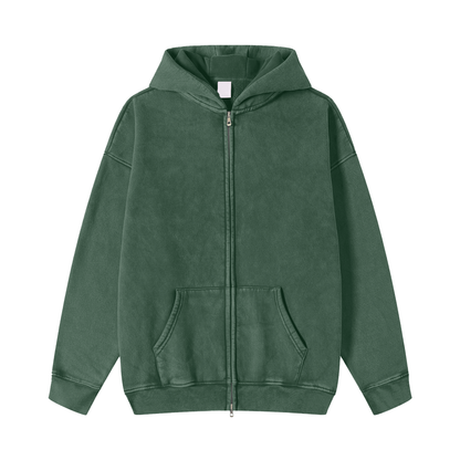Snow Washed Zip-Through Fleece Hoodie - Gorilian