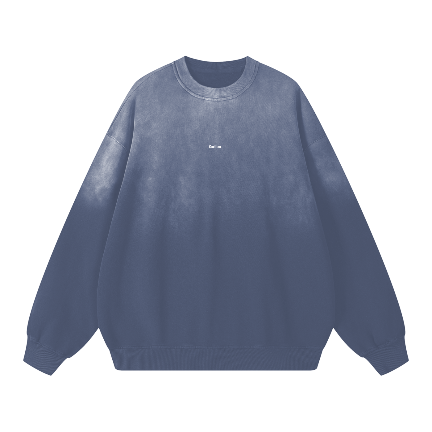 Blue sweatshirt with a brand logo on a white background