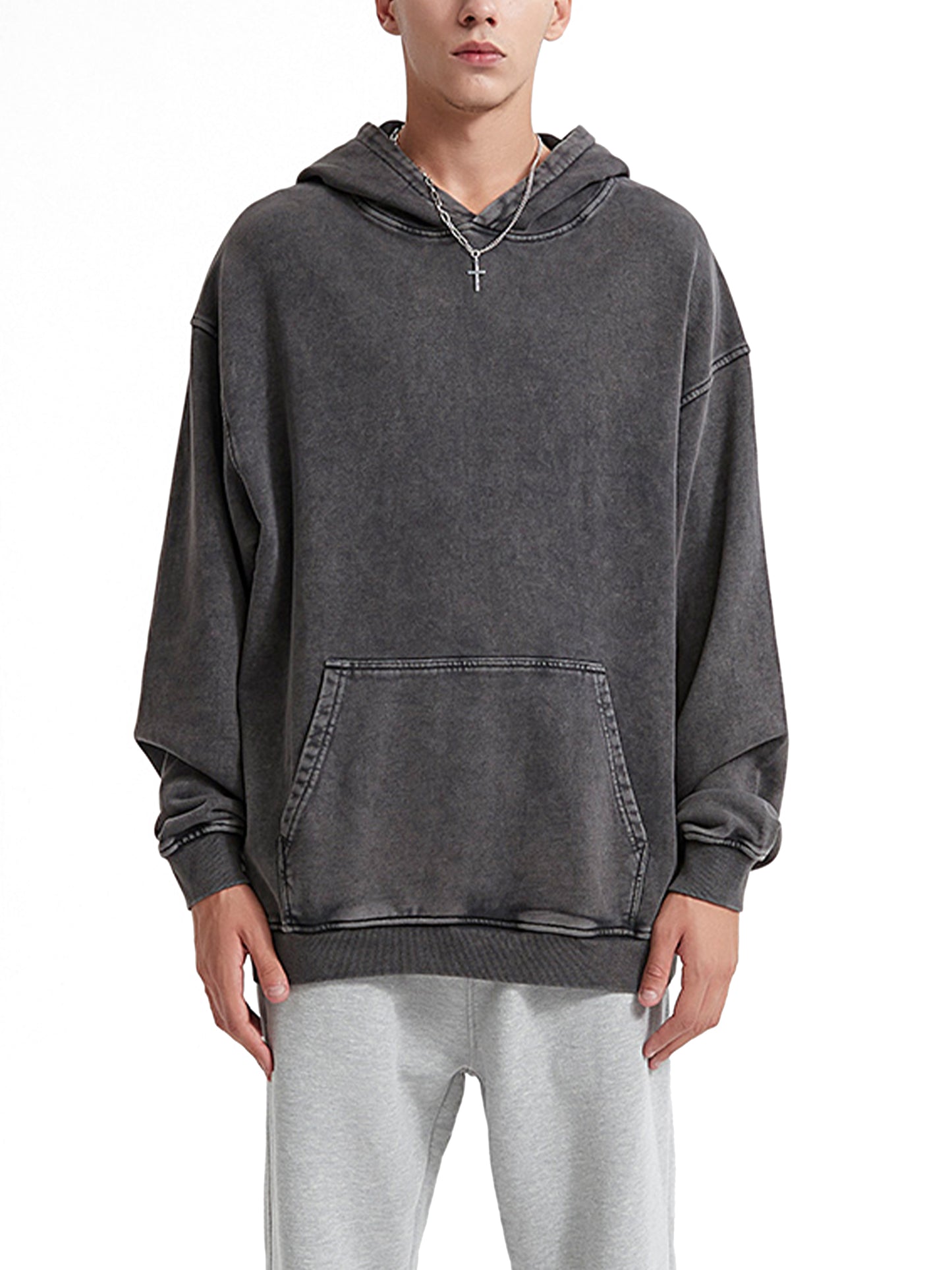 Snow Washed Loose Cotton Hoodie - Gorilian