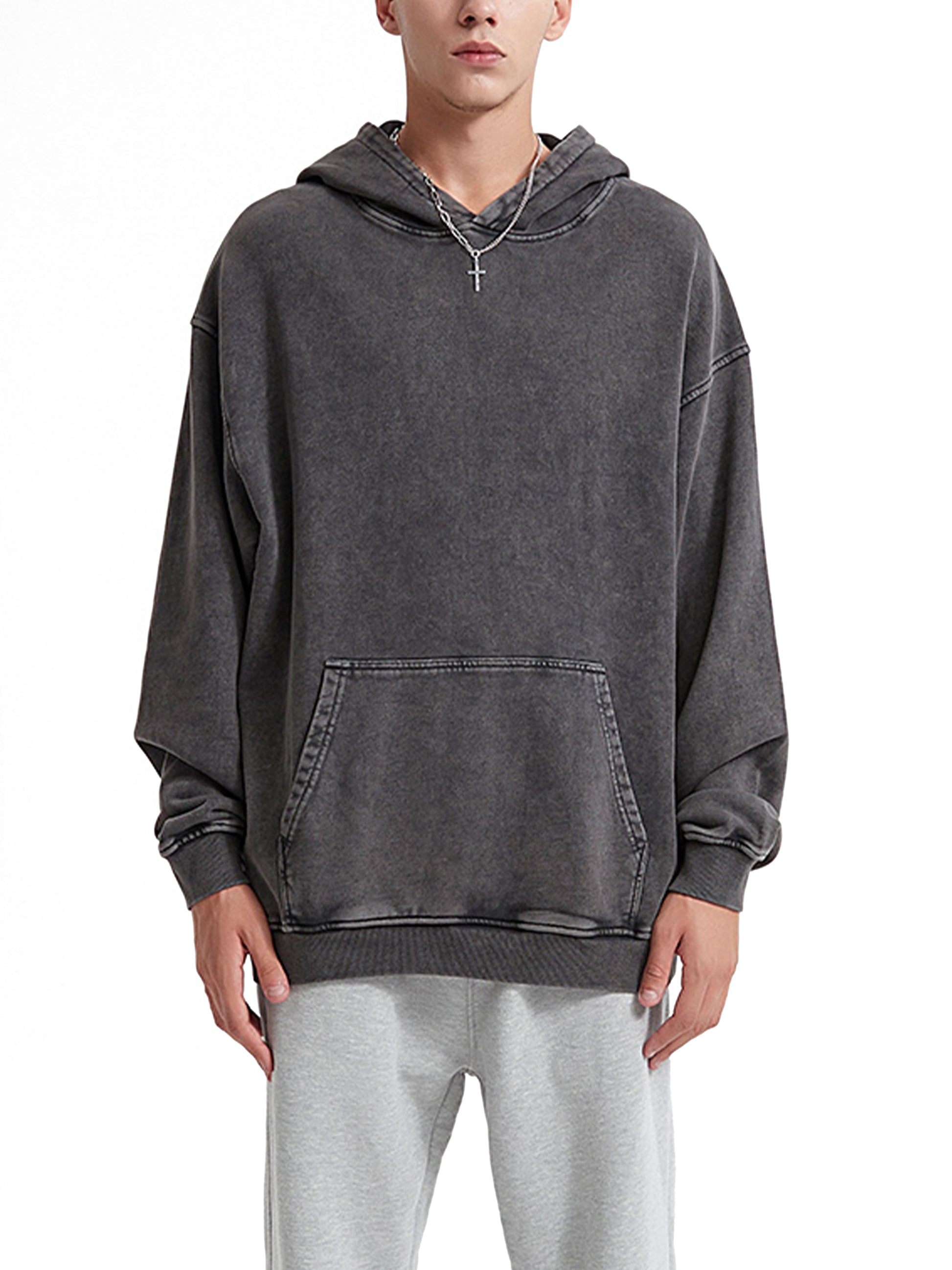 Snow Washed Loose Cotton Hoodie - Gorilian