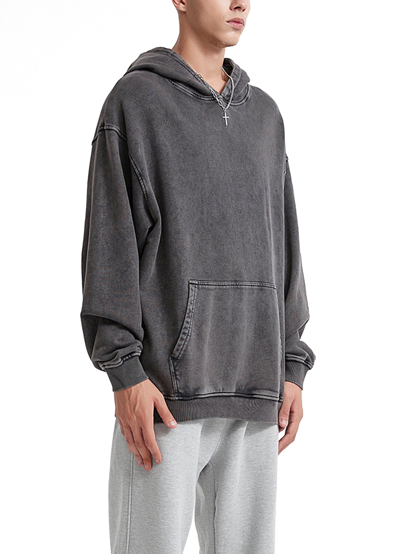Snow Washed Loose Cotton Hoodie - Gorilian
