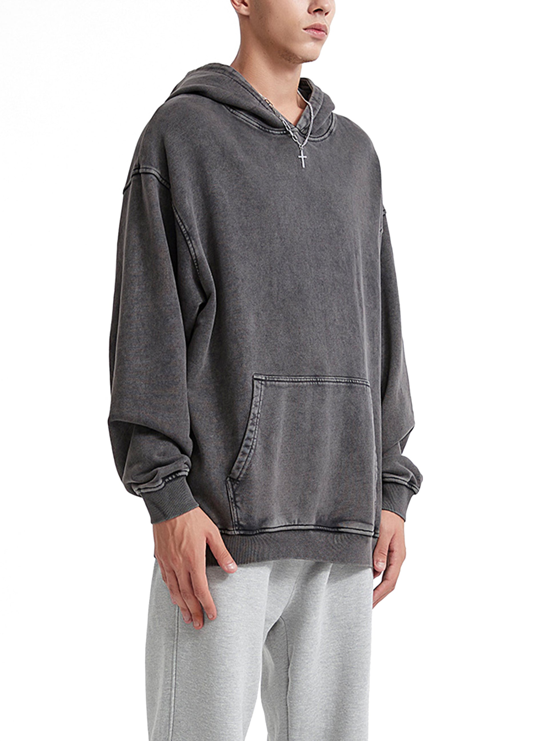 Snow Washed Loose Cotton Hoodie - Gorilian
