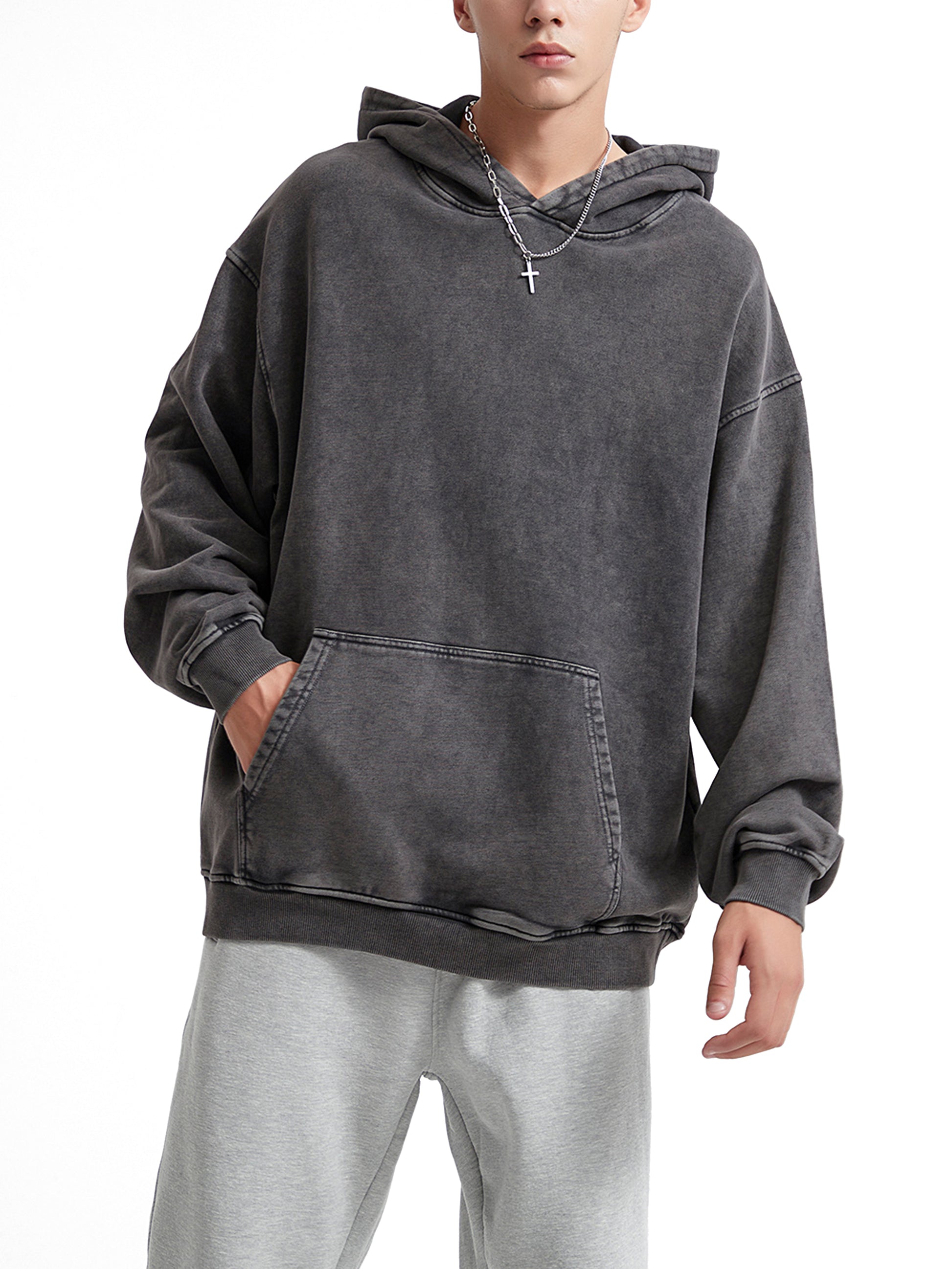Snow Washed Loose Cotton Hoodie - Gorilian