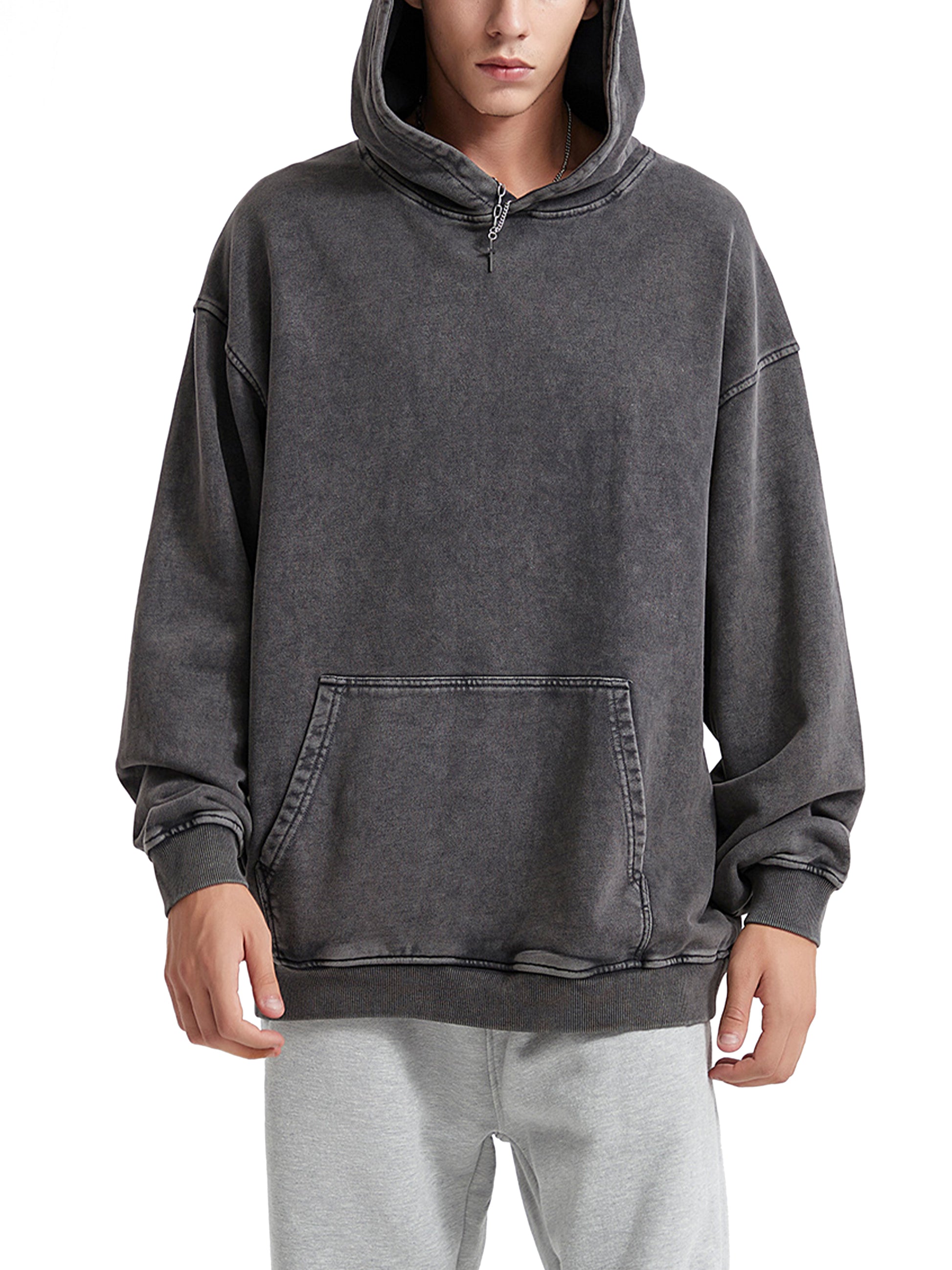 Snow Washed Loose Cotton Hoodie - Gorilian