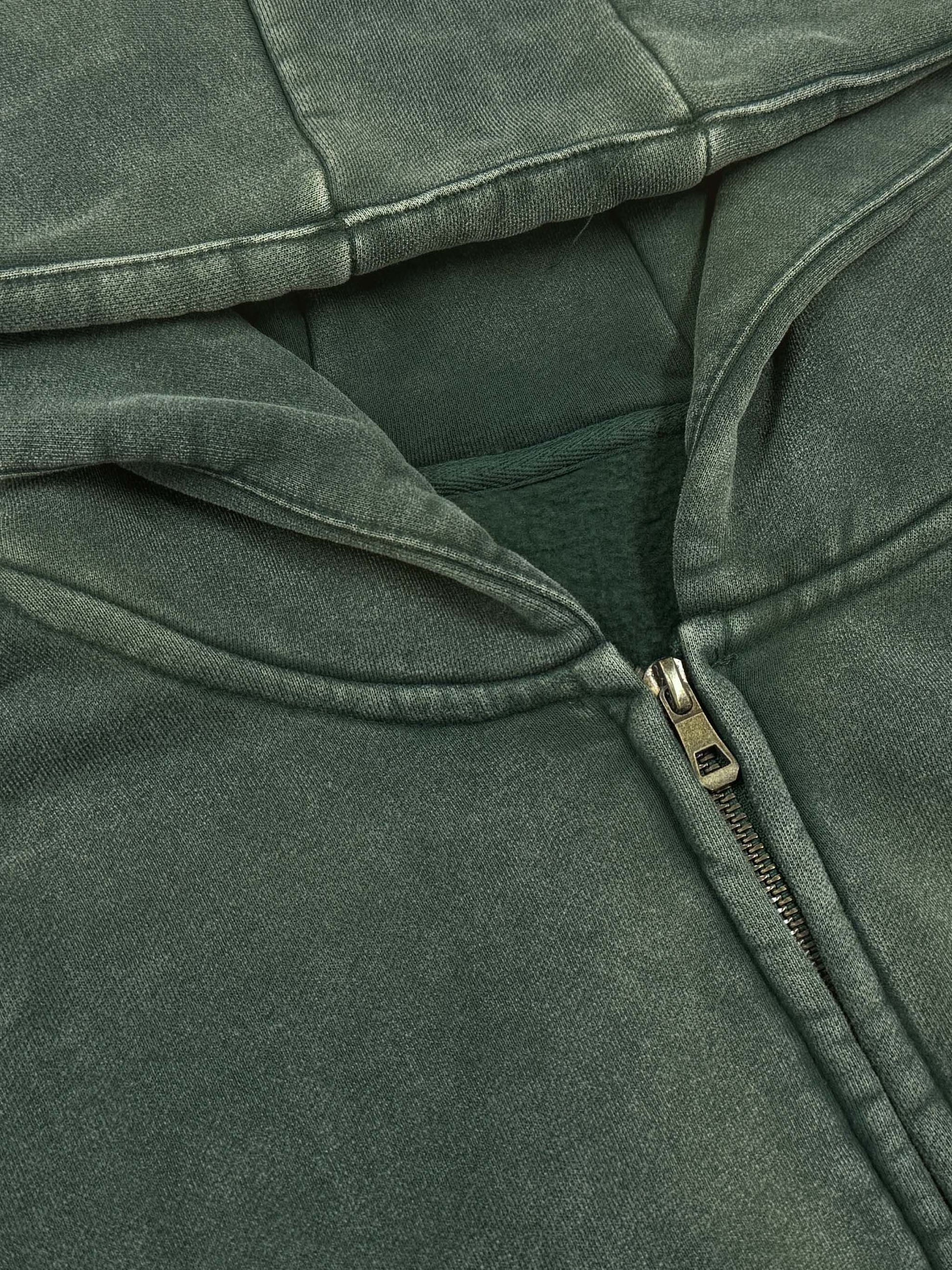 Snow Washed Zip-Through Fleece Hoodie - Gorilian