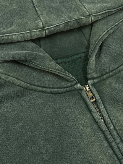 Snow Washed Zip-Through Fleece Hoodie - Gorilian