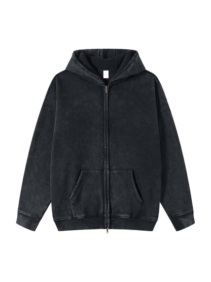 Snow Washed Zip-Through Fleece Hoodie - Gorilian