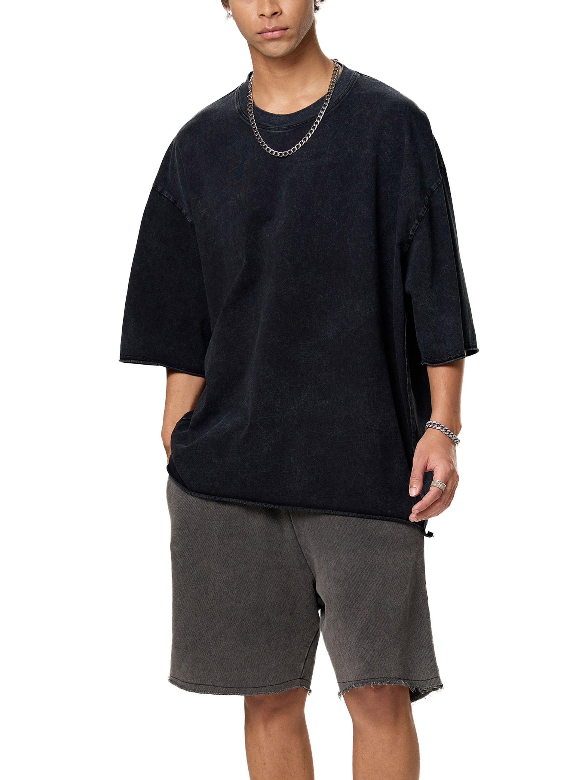 Raw Edge Snow Washed Boxy T-Shirt - Gorilian