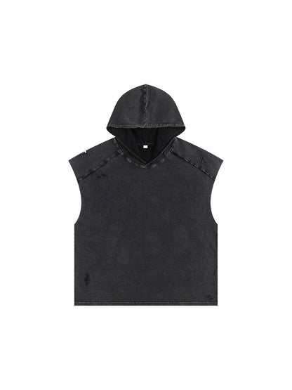 Snow Washed Boxy Hooded Tank Top - Gorilian