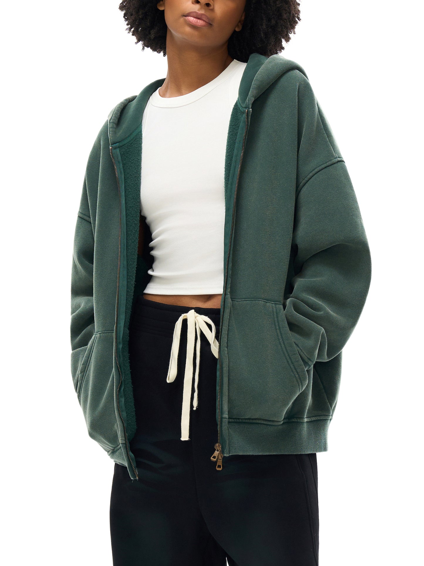 Snow Washed Zip-Through Fleece Hoodie - Gorilian