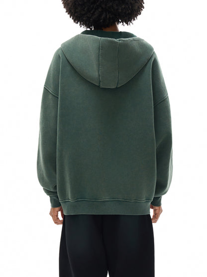 Snow Washed Zip-Through Fleece Hoodie - Gorilian