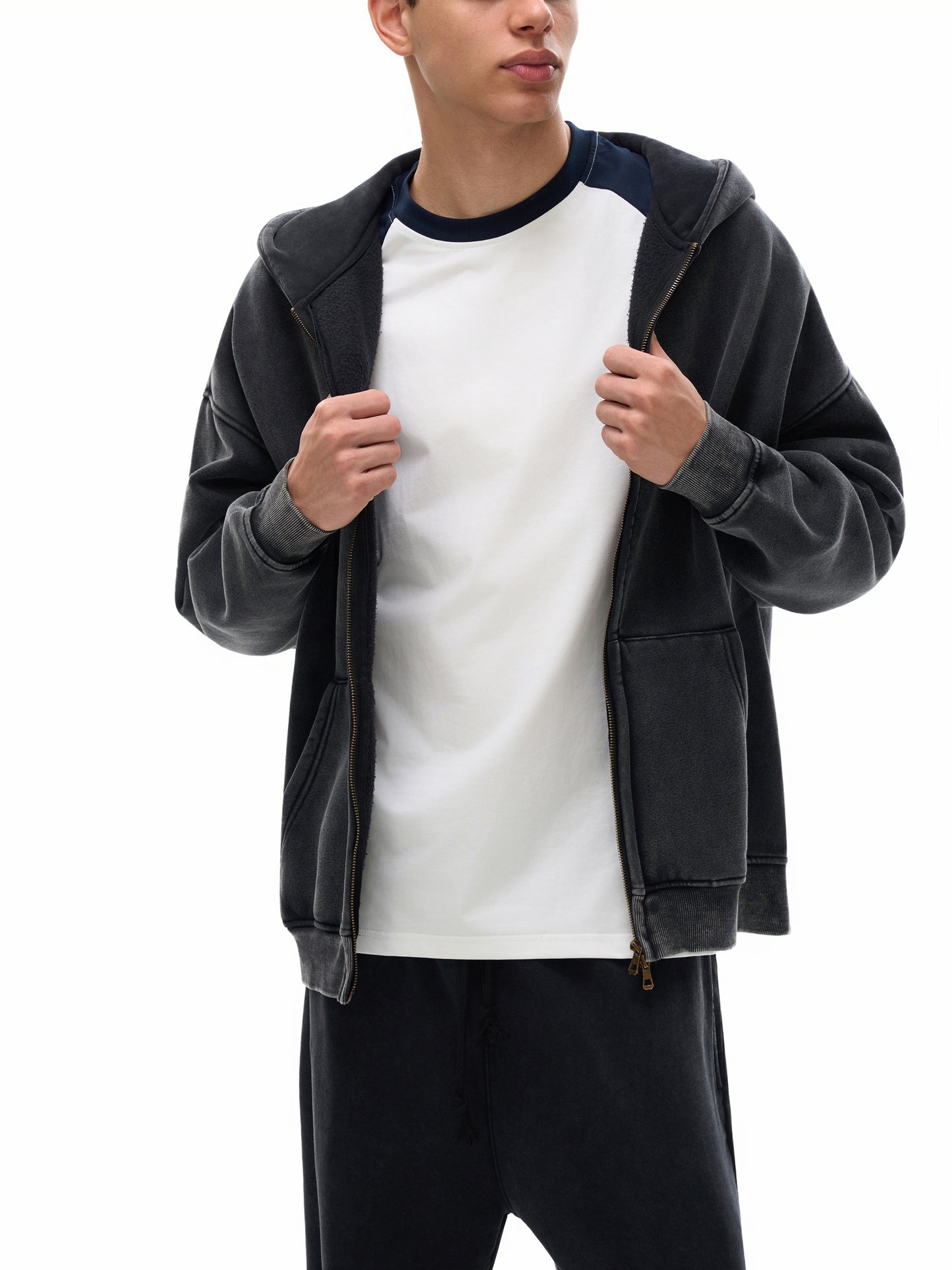 Snow Washed Zip-Through Fleece Hoodie - Gorilian
