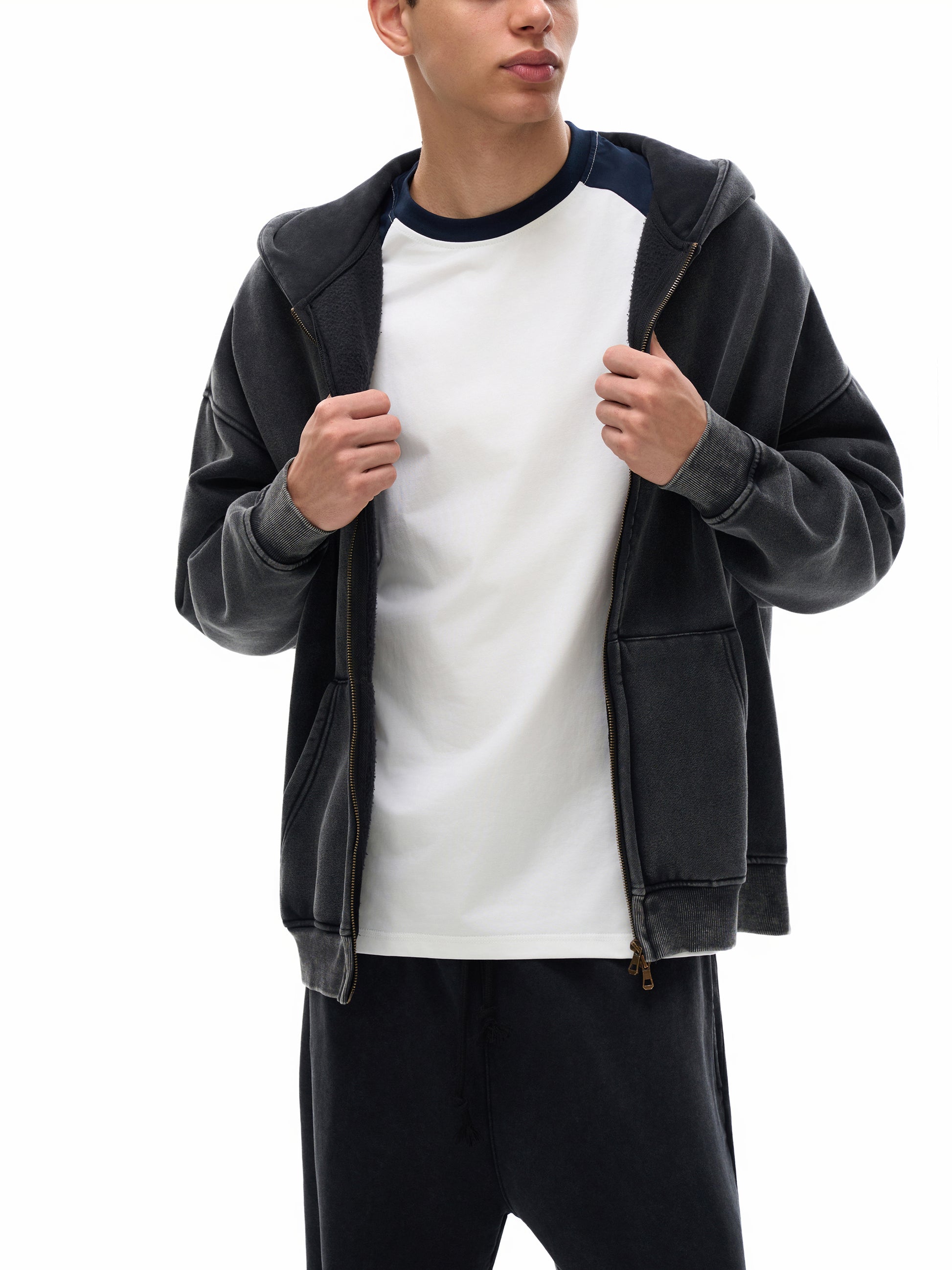 Snow Washed Zip-Through Fleece Hoodie - Gorilian