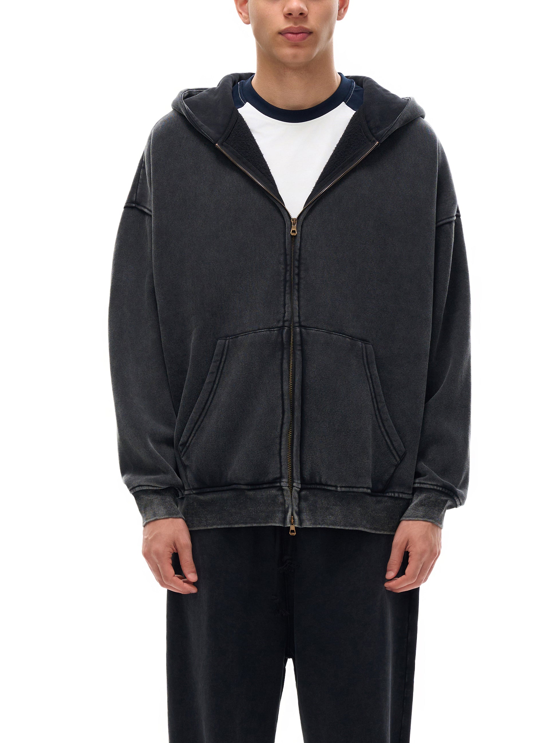 Snow Washed Zip-Through Fleece Hoodie - Gorilian