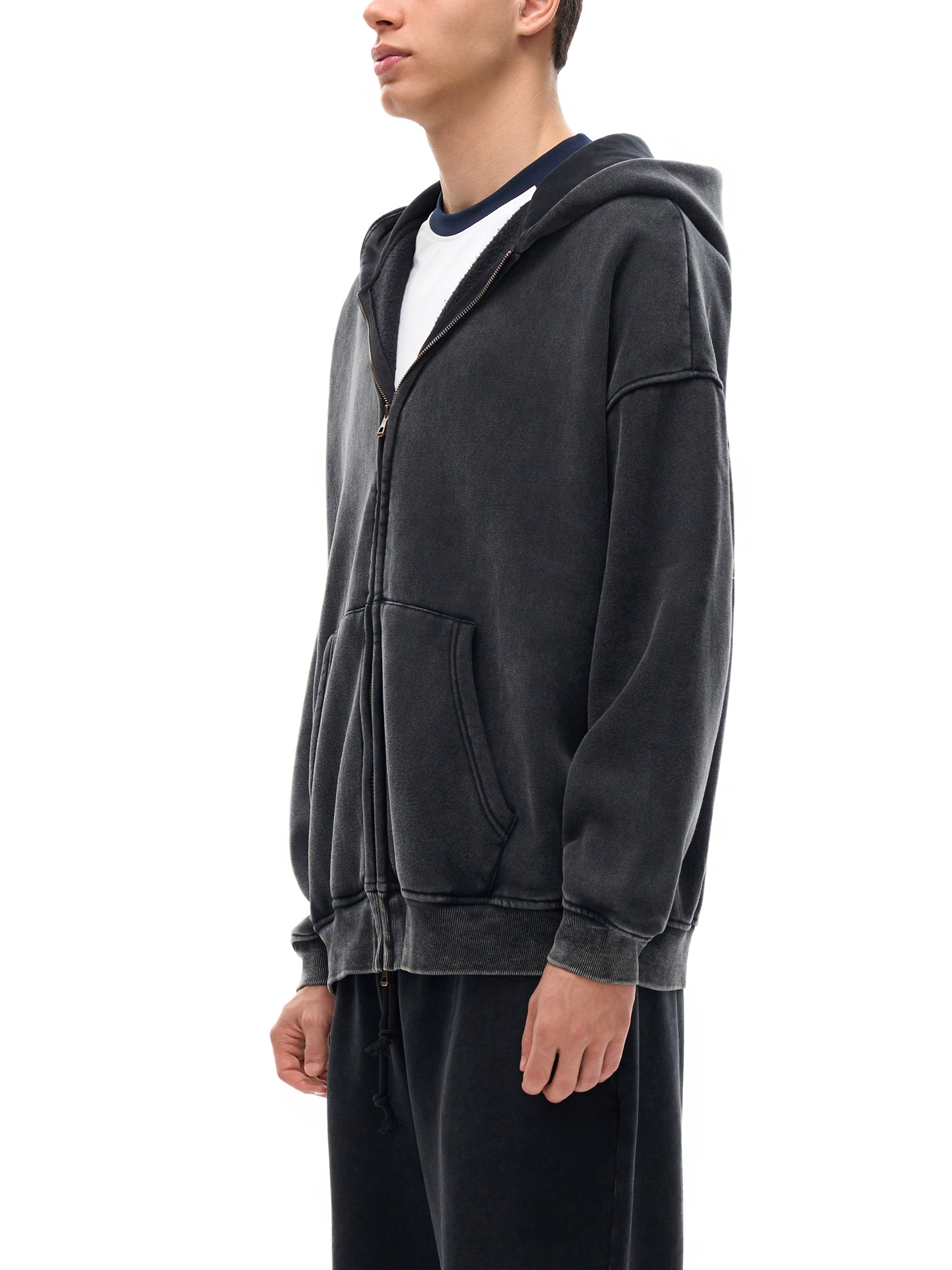 Snow Washed Zip-Through Fleece Hoodie - Gorilian
