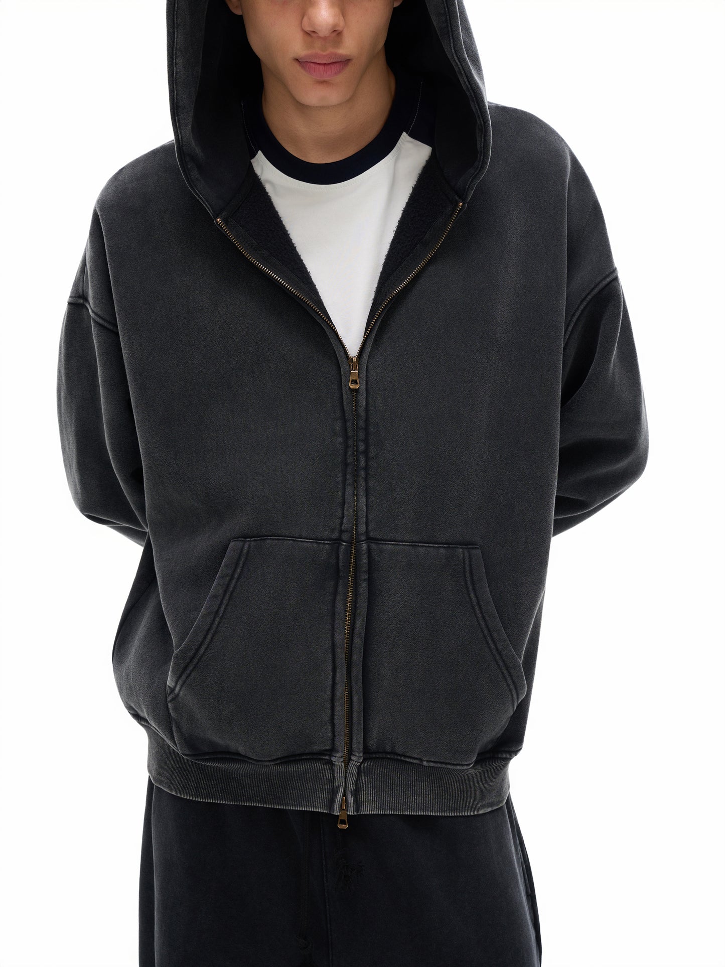 Snow Washed Zip-Through Fleece Hoodie - Gorilian