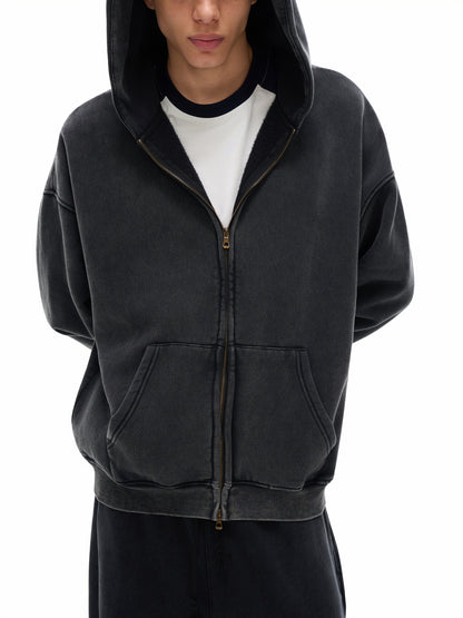 Snow Washed Zip-Through Fleece Hoodie - Gorilian