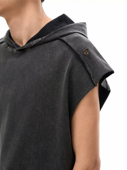 Snow Washed Boxy Hooded Tank Top - Gorilian