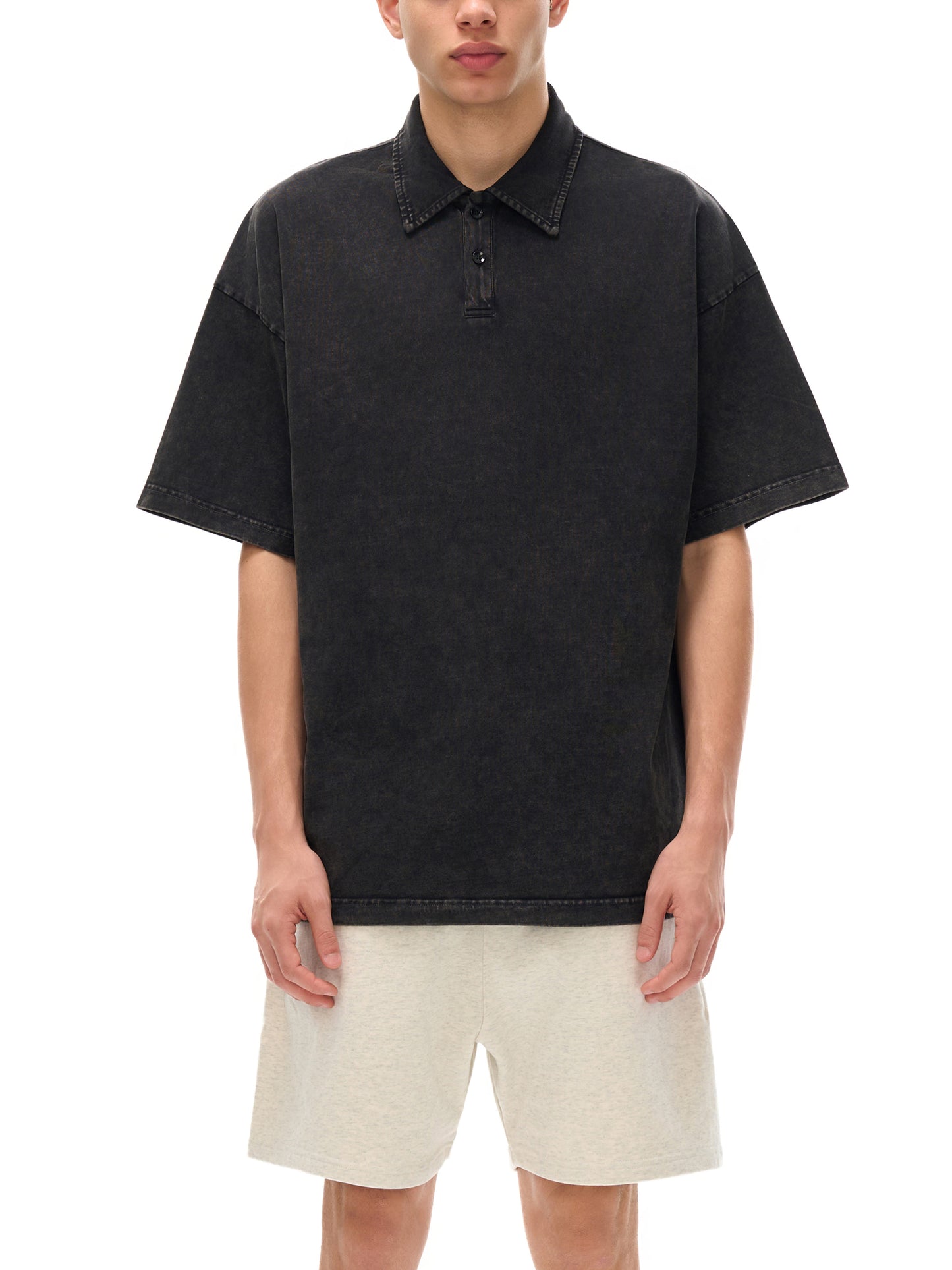 Heavyweight Snow-Washed Polo T-Shirt - Gorilian