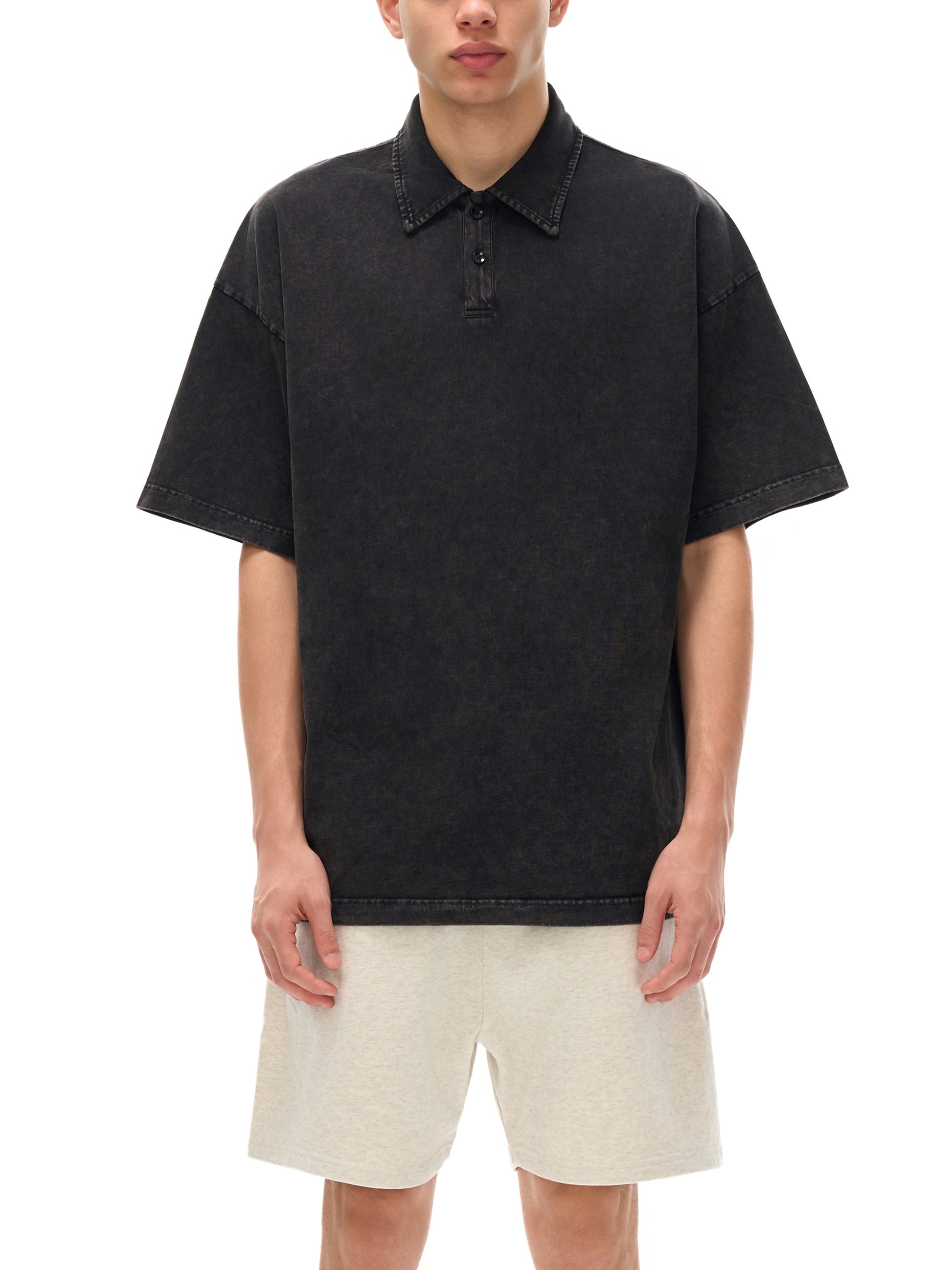 Heavyweight Snow-Washed Polo T-Shirt - Gorilian