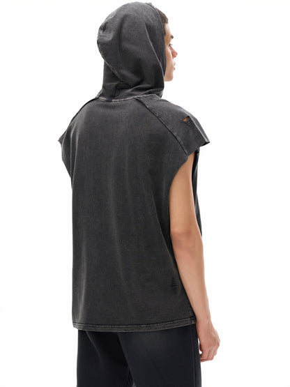 Snow Washed Boxy Hooded Tank Top - Gorilian