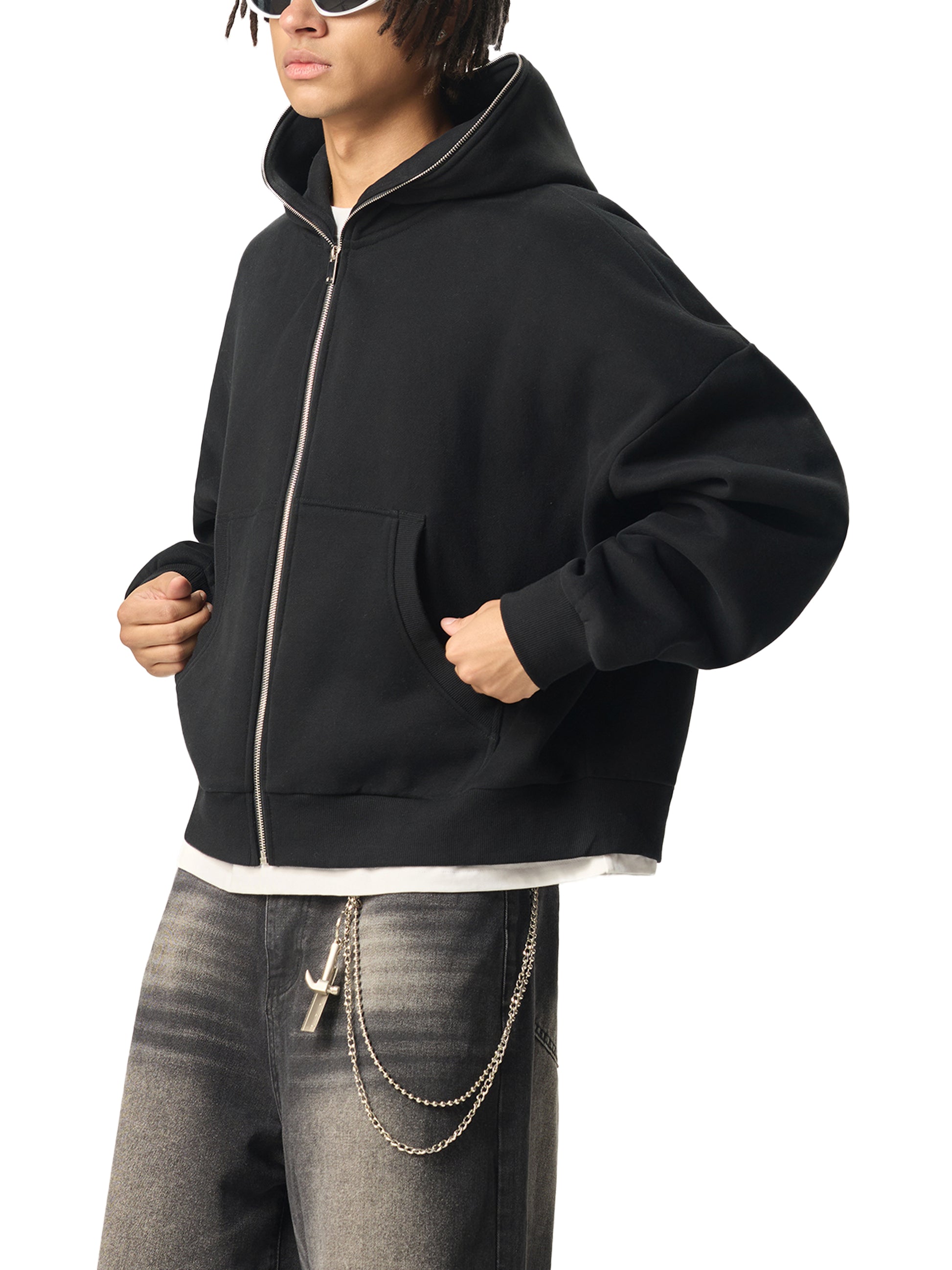 Fleeced Full-Zip Boxy Hoodie - Gorilian