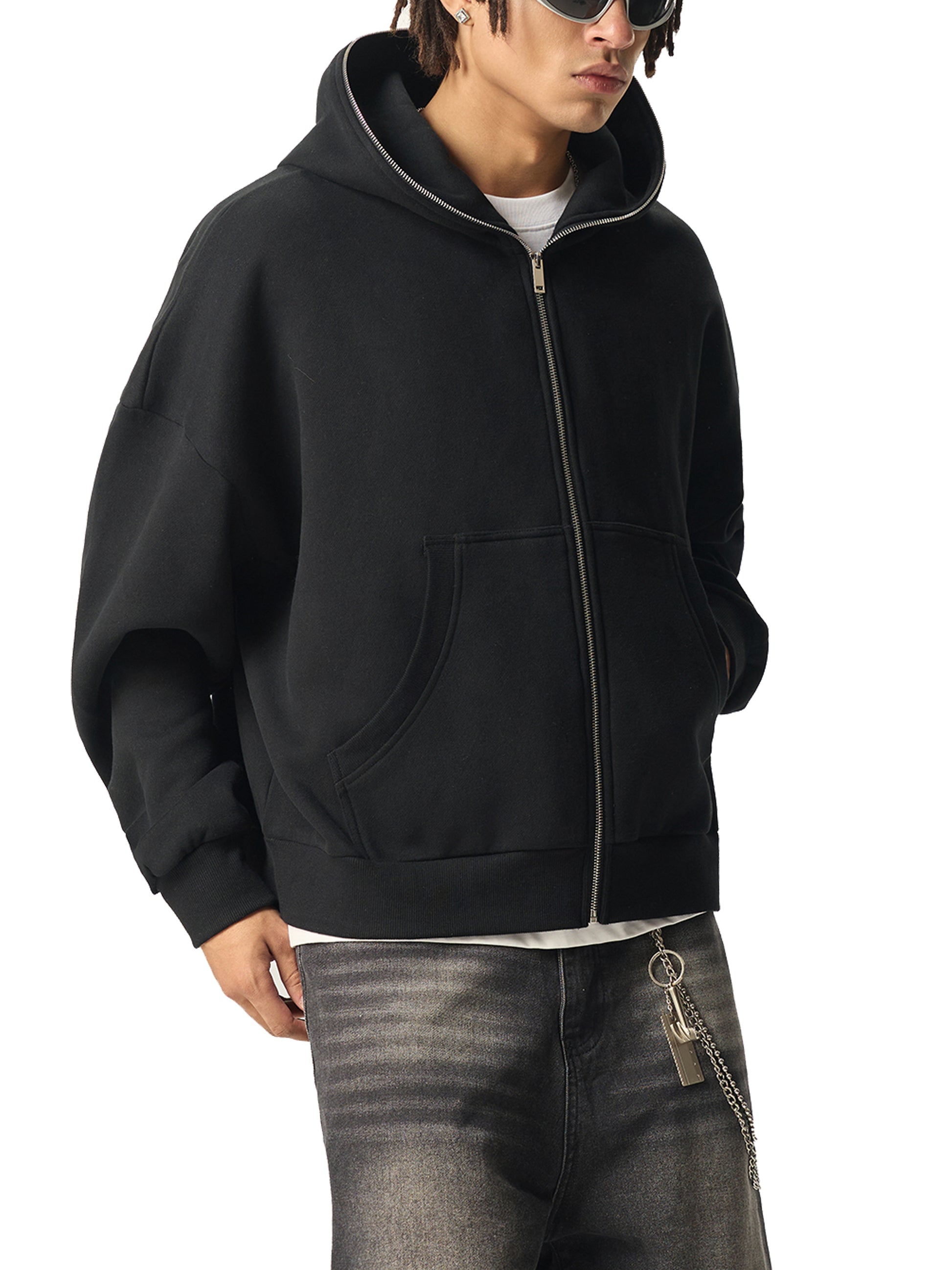 Fleeced Full-Zip Boxy Hoodie - Gorilian