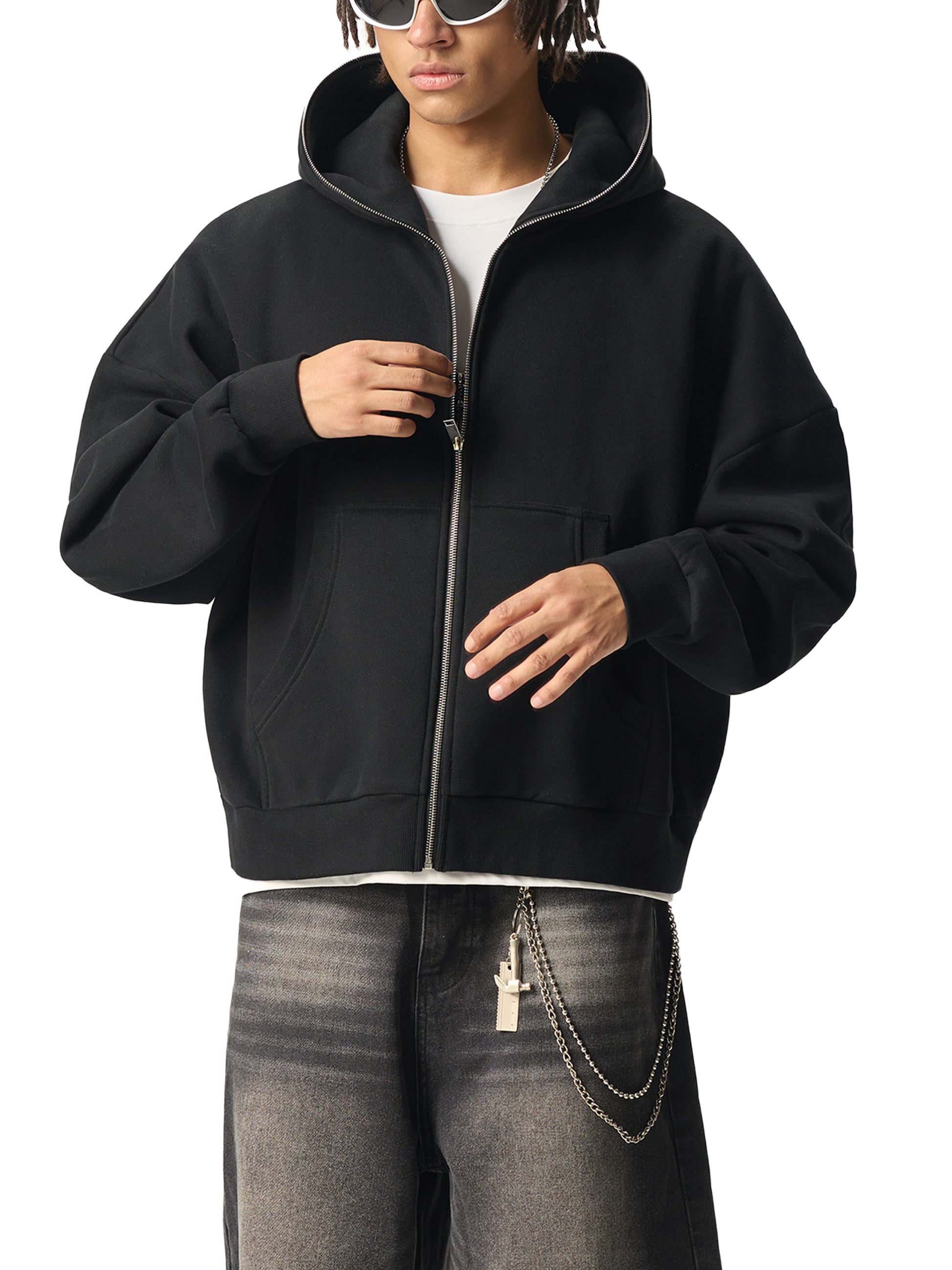 Fleeced Full-Zip Boxy Hoodie - Gorilian