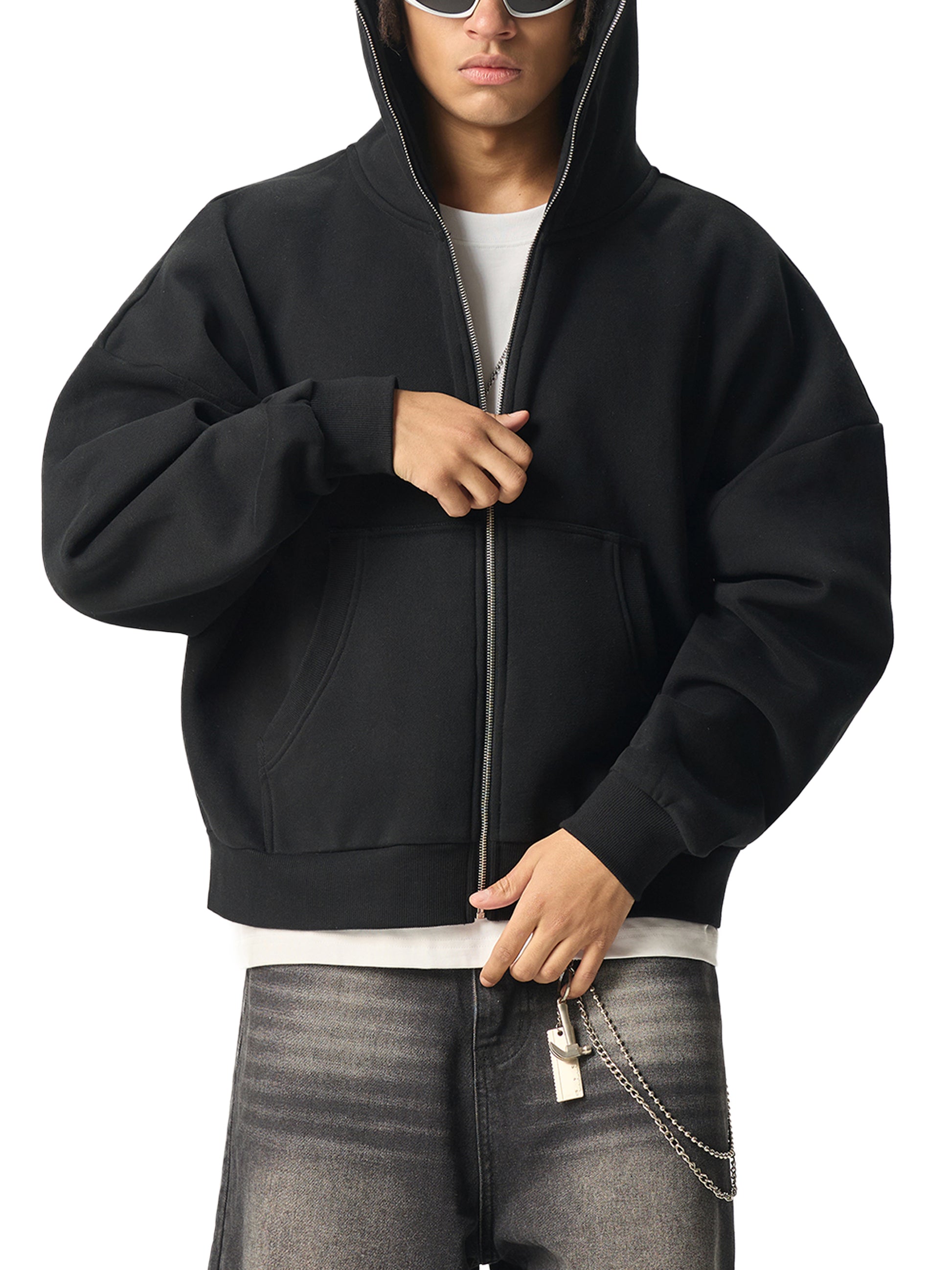 Fleeced Full-Zip Boxy Hoodie - Gorilian