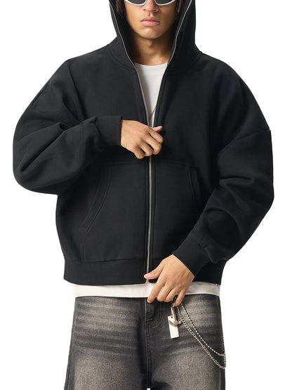 Fleeced Full-Zip Boxy Hoodie - Gorilian