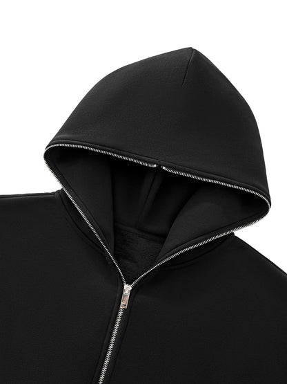 Fleeced Full-Zip Boxy Hoodie - Gorilian