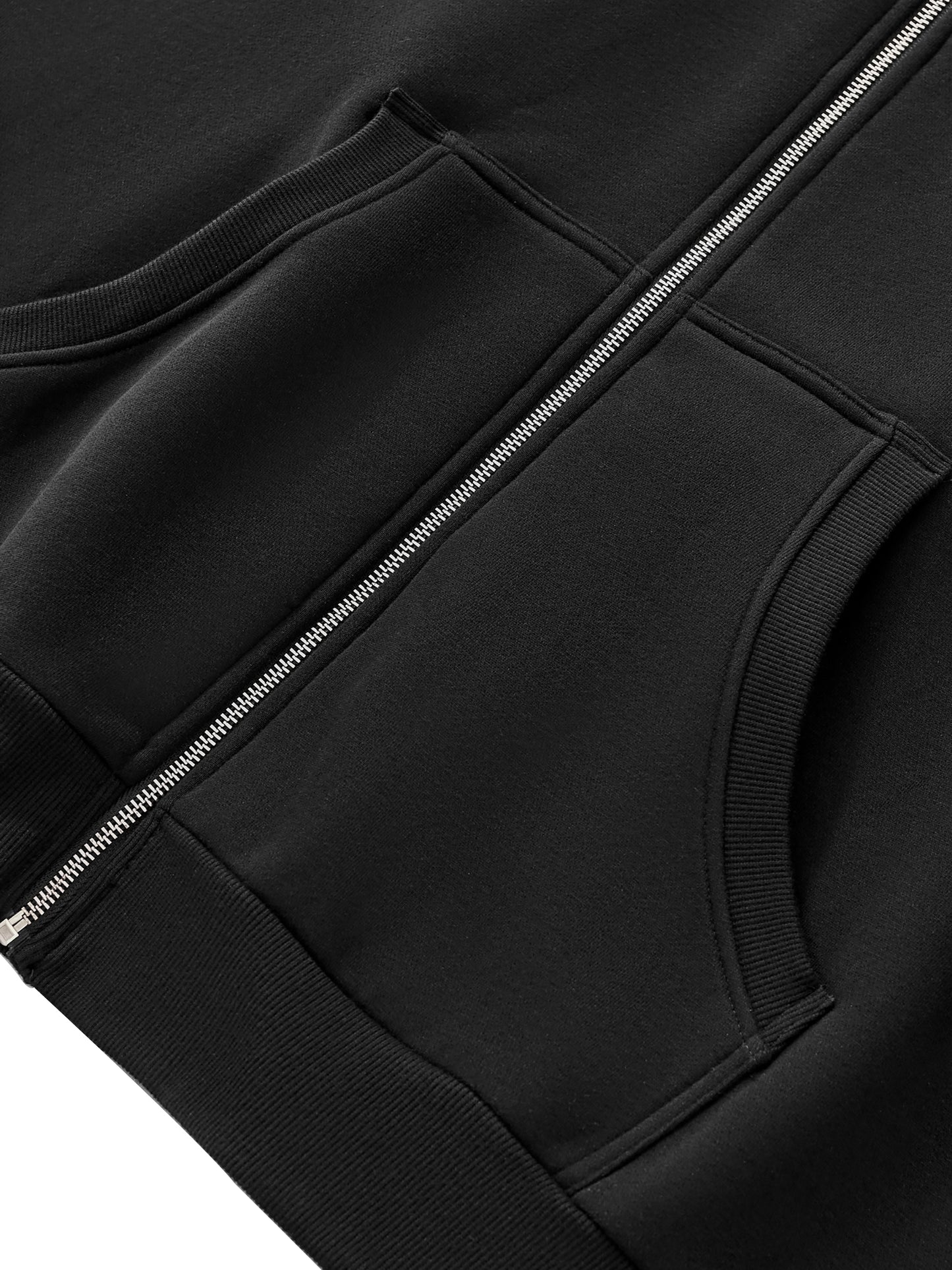 Fleeced Full-Zip Boxy Hoodie - Gorilian