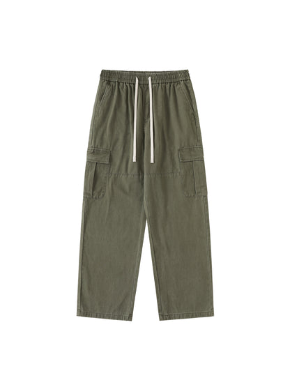 Drawstring Waist Straight-Leg Cargo Pants